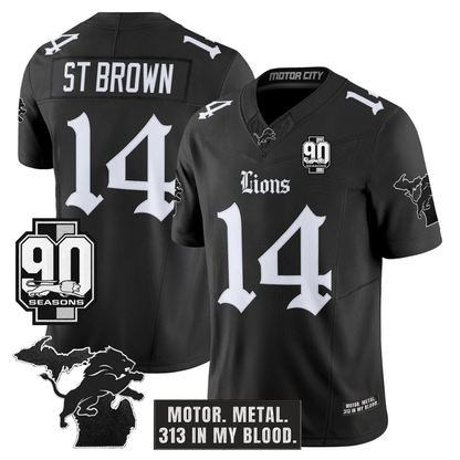 DET 'Gothic Motor Grit Edition' 90th Season Patch Vapor Limited Jersey - All Stitched