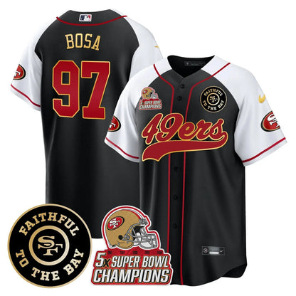 49ers Faithful To The Bay & 5x Champions Patch Baseball Jersey - All Stitched