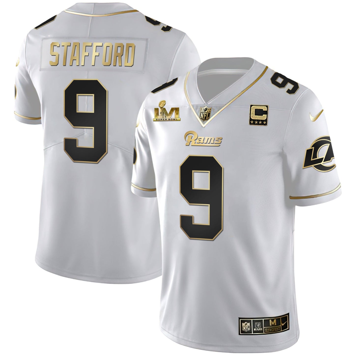 Los Angeles Rams Super Bowl LVI White Gold & Black Gold Jersey - All Stitched