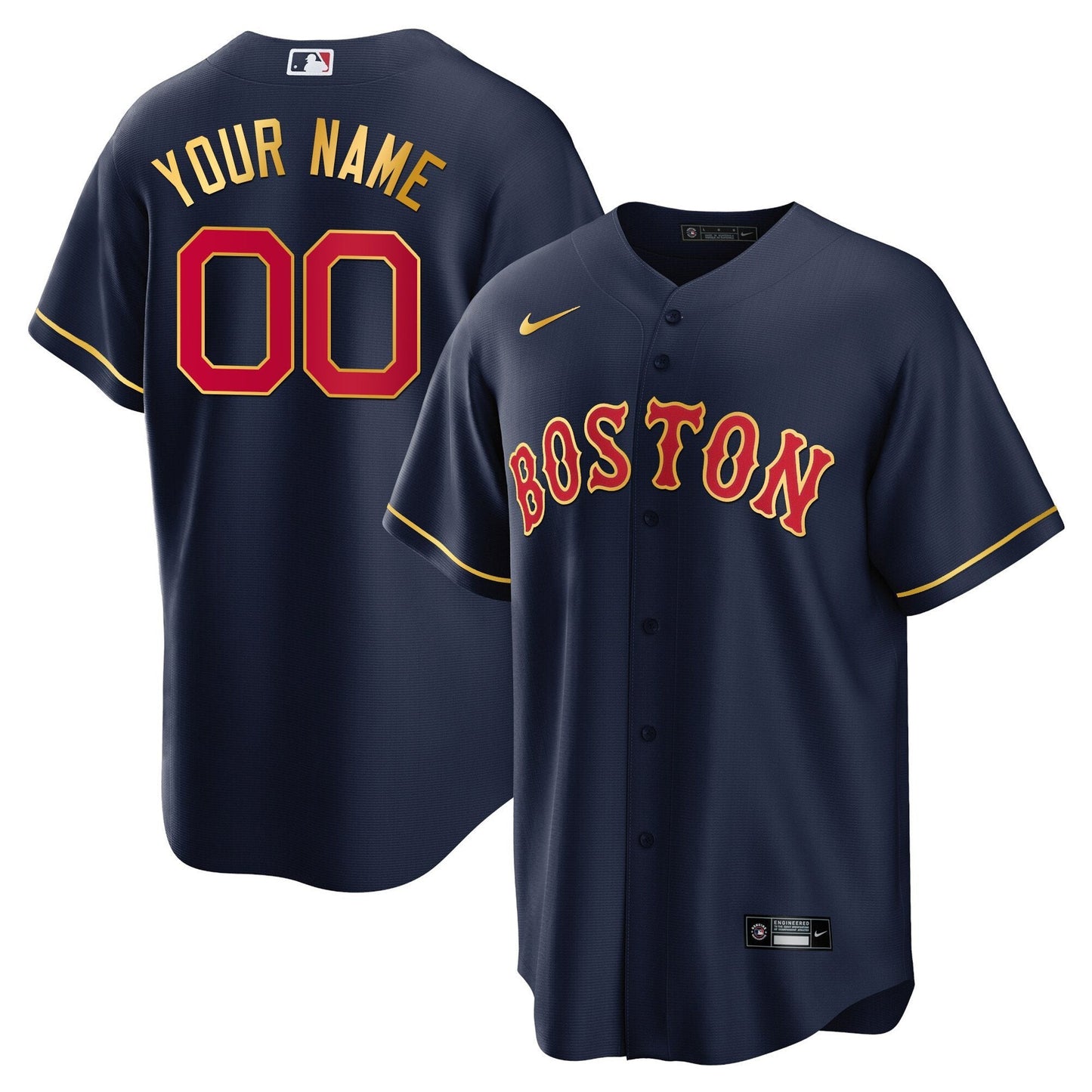 Boston Red Sox Gold Trim Custom Jersey - All Stitched