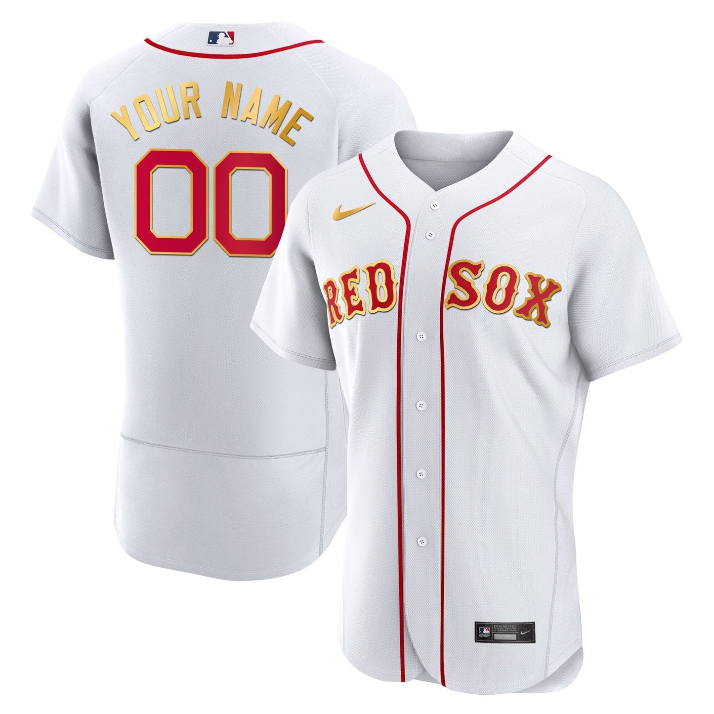 Boston Red Sox Gold Trim Custom Jersey - All Stitched