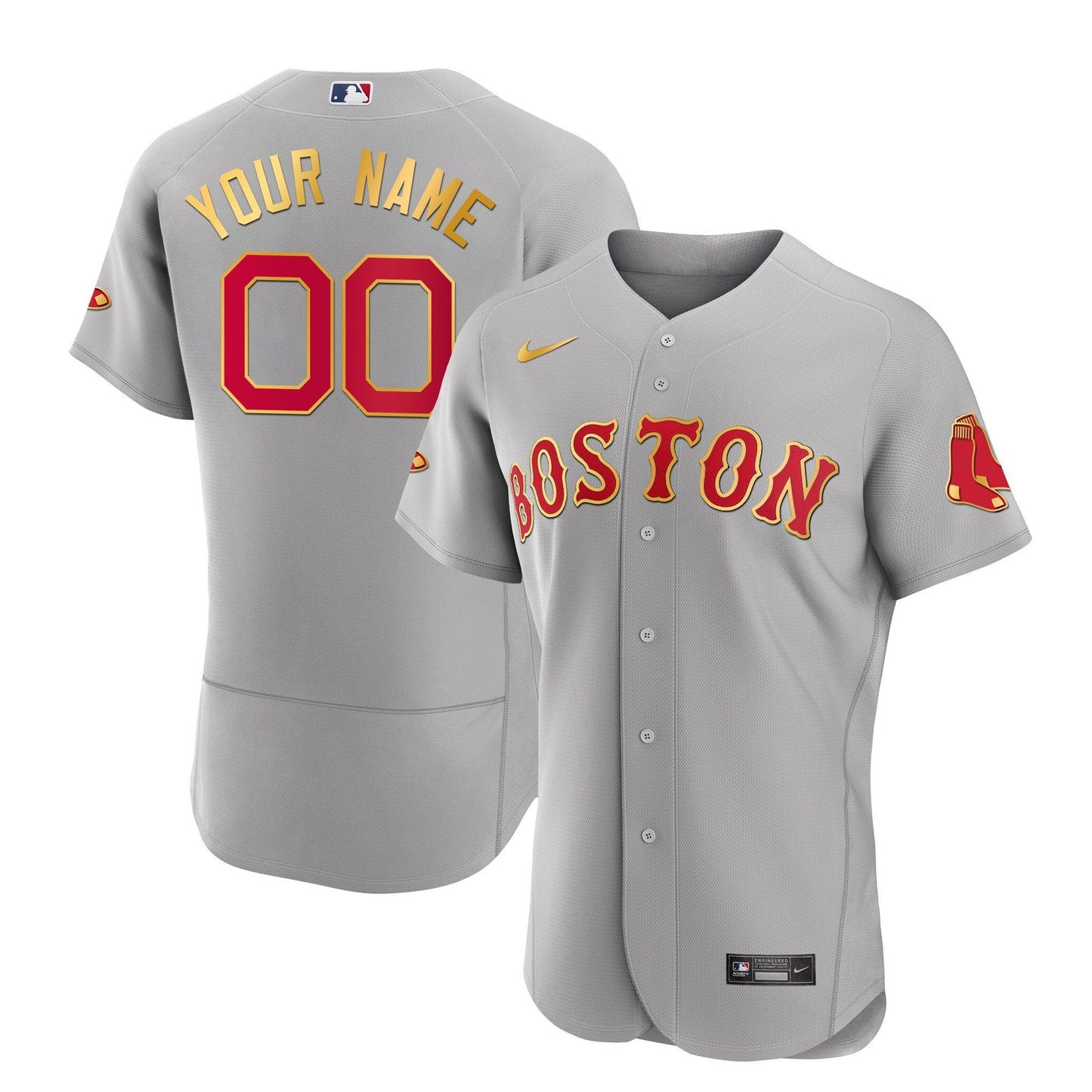 Boston Red Sox Gold Trim Custom Jersey - All Stitched