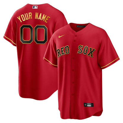 Boston Red Sox Gold Trim Custom Jersey - All Stitched