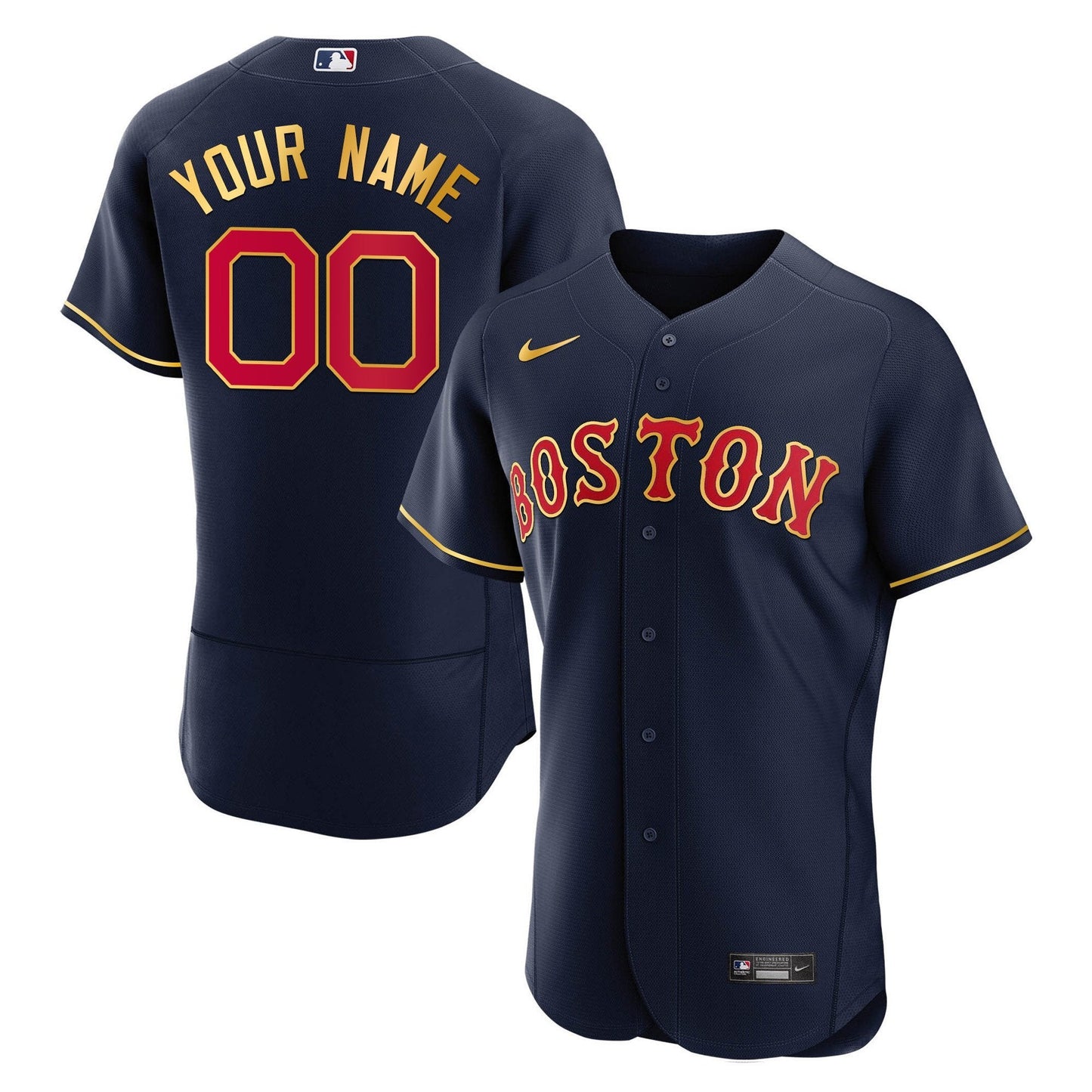 Boston Red Sox Gold Trim Custom Jersey - All Stitched