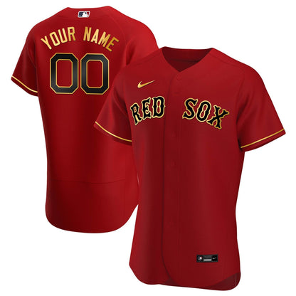 Boston Red Sox Gold Trim Custom Jersey - All Stitched