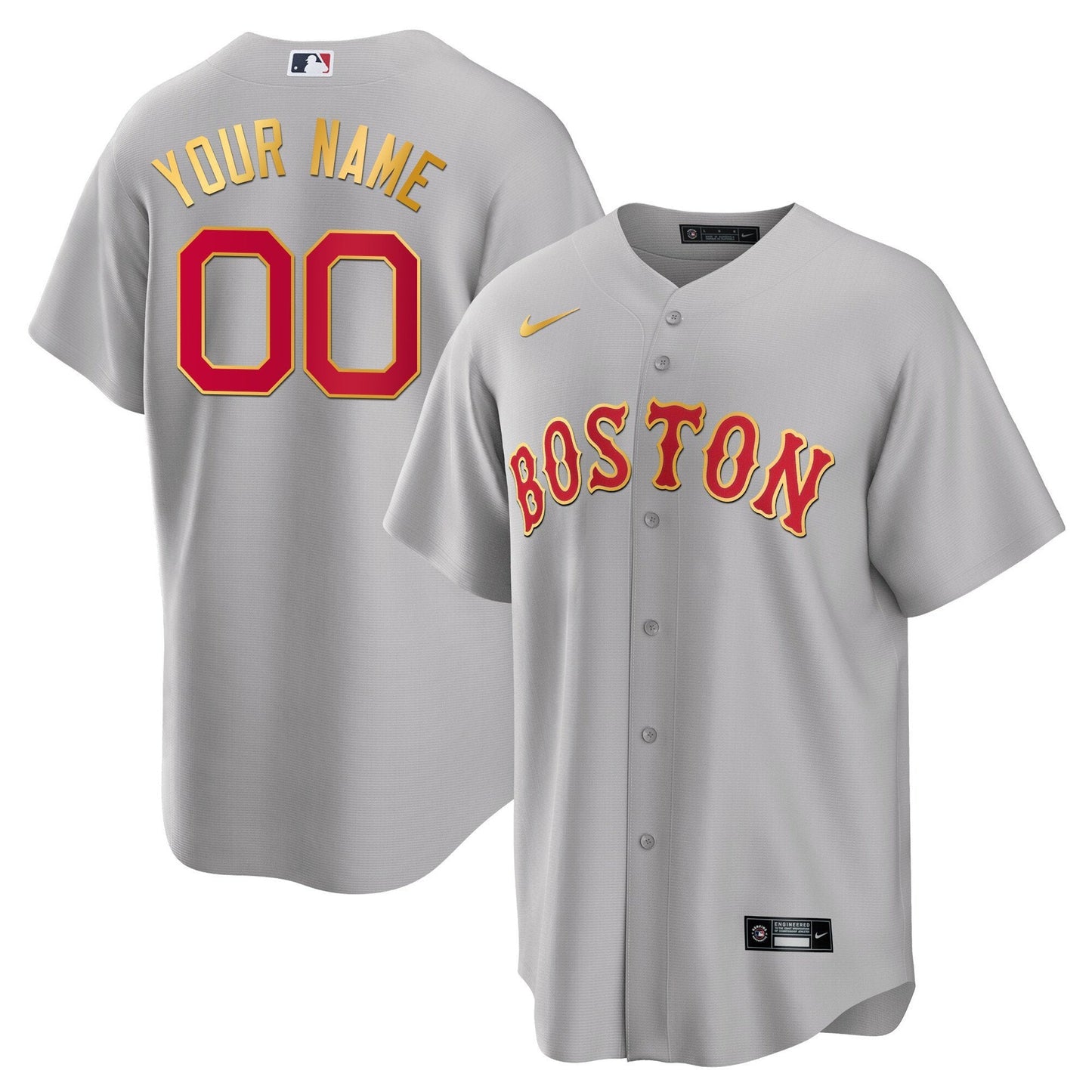 Boston Red Sox Gold Trim Custom Jersey - All Stitched