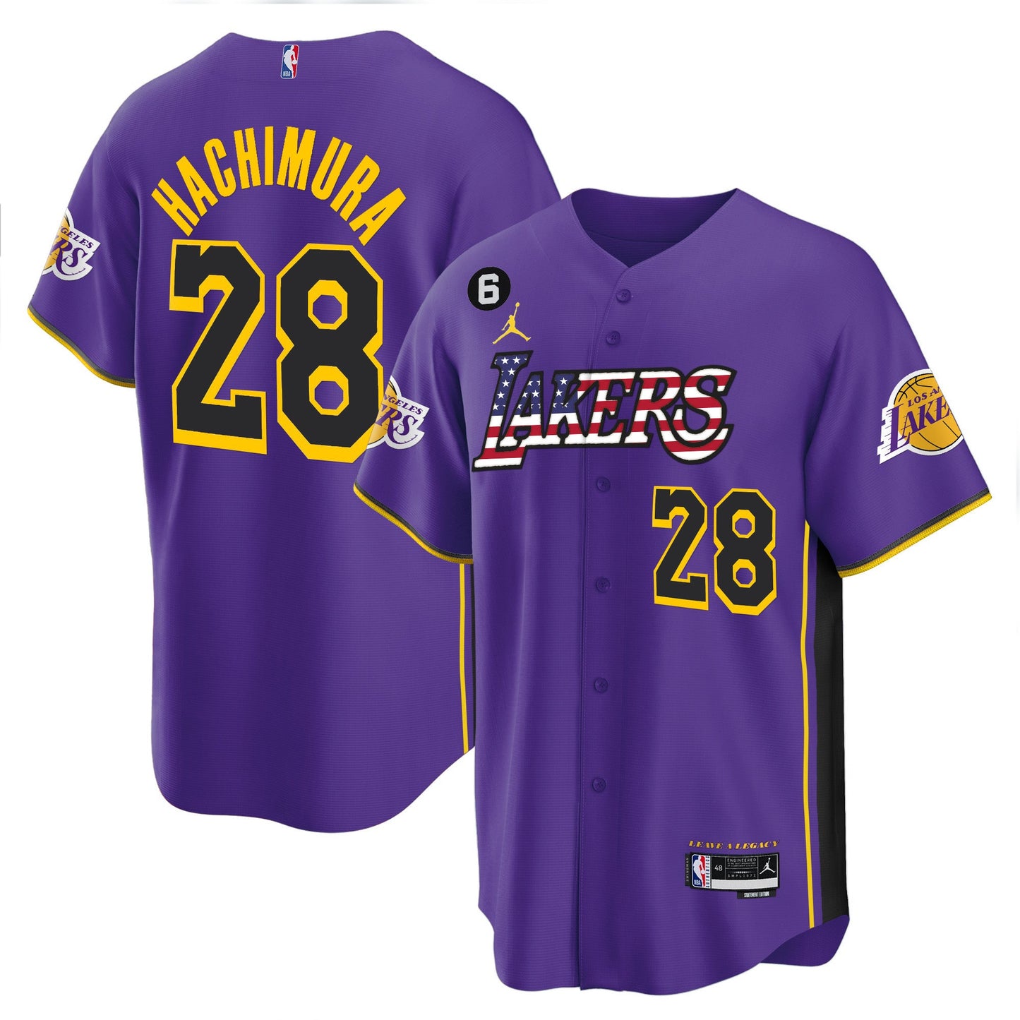 Men's Los Angeles Lakers Flag Baseball Jersey - All Stitched