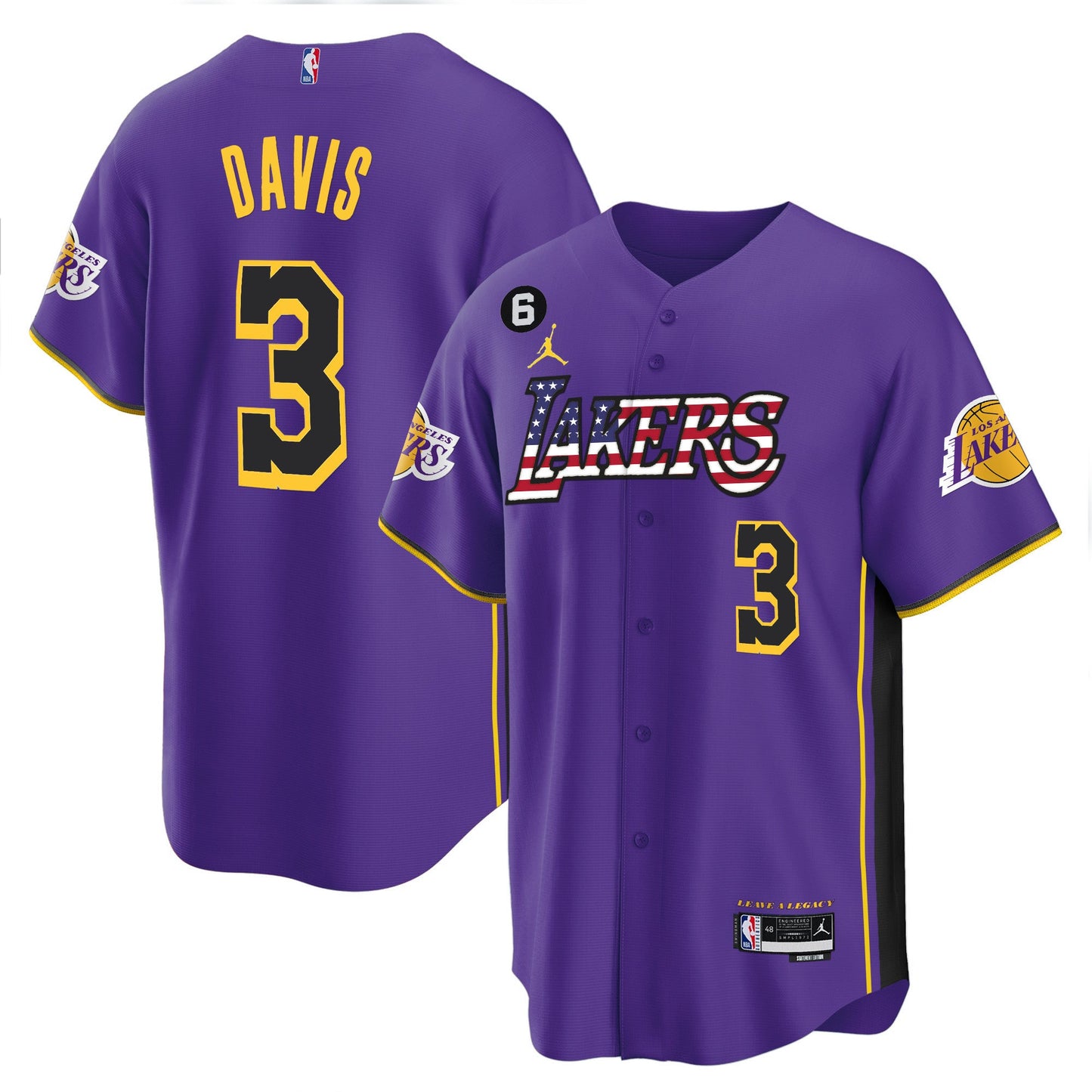 Men's Los Angeles Lakers Flag Baseball Jersey - All Stitched