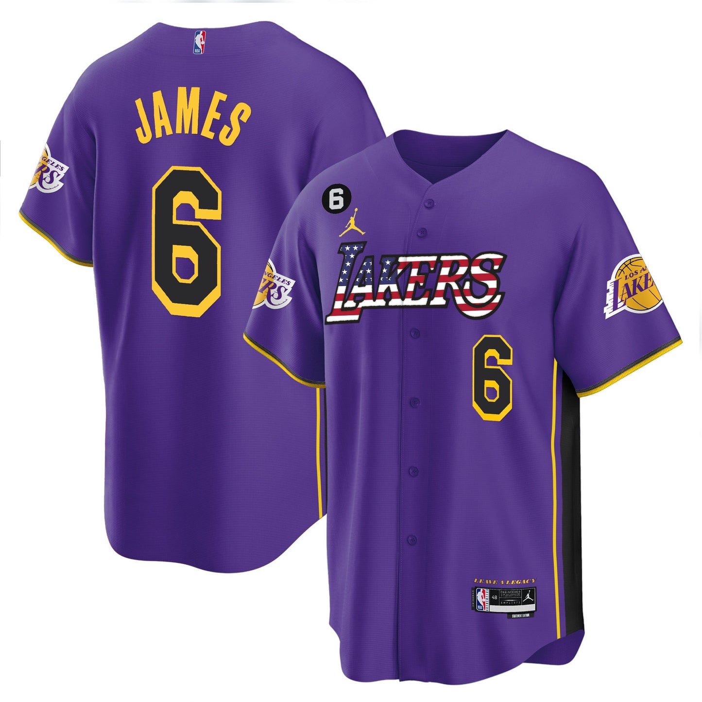 Men's Los Angeles Lakers Flag Baseball Jersey - All Stitched