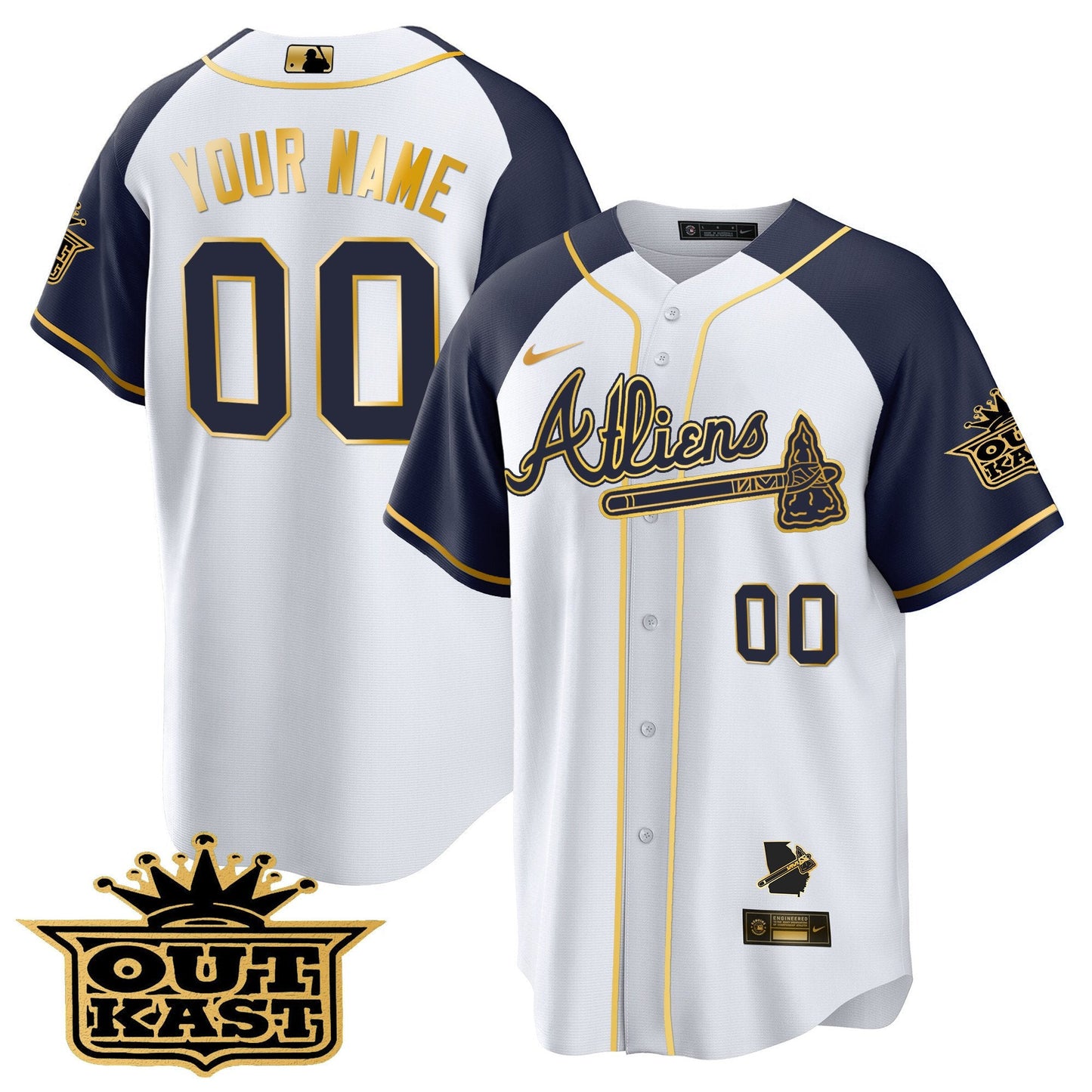 Atlanta Braves Atliens Gold Alternate Cool Base Custom Jersey - All Stitched