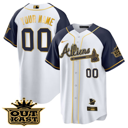 Atlanta Braves Atliens Gold Alternate Cool Base Custom Jersey - All Stitched