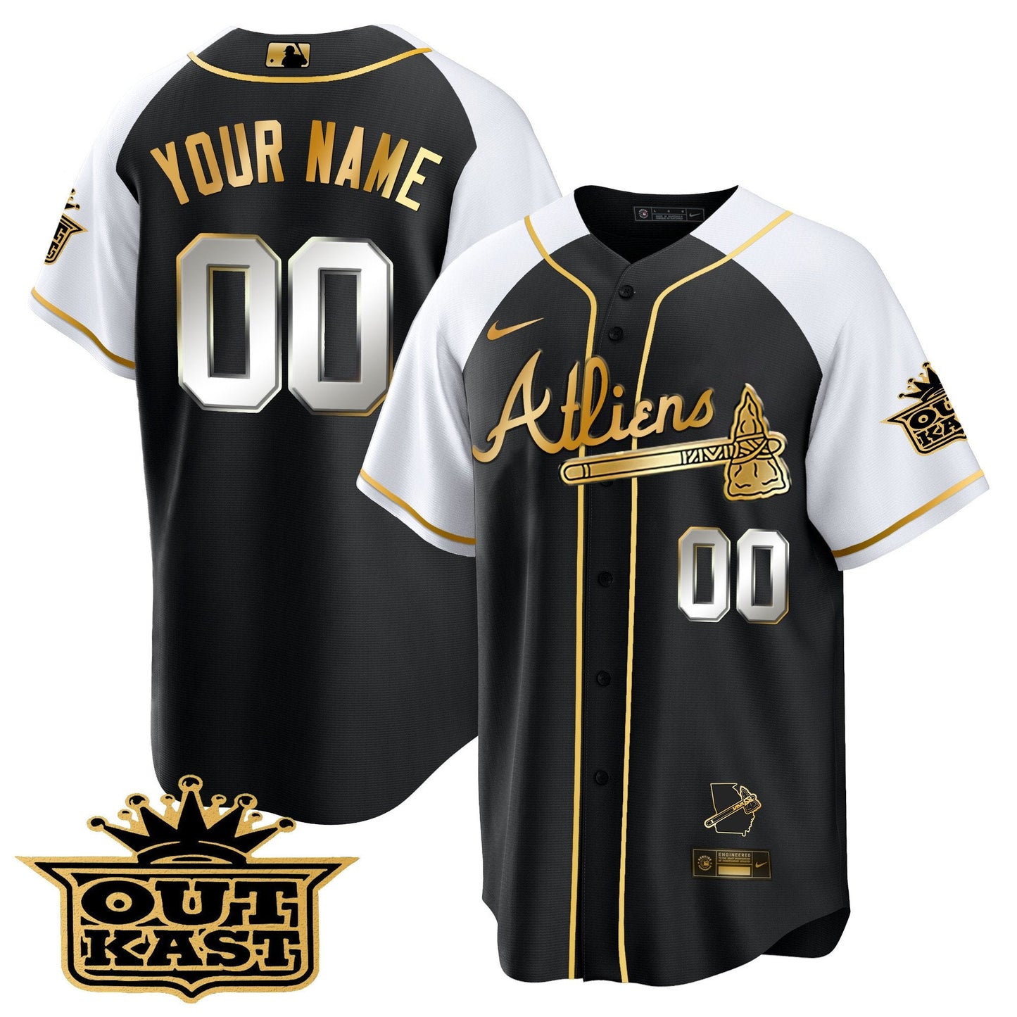 Atlanta Braves Atliens Gold Alternate Cool Base Custom Jersey - All Stitched