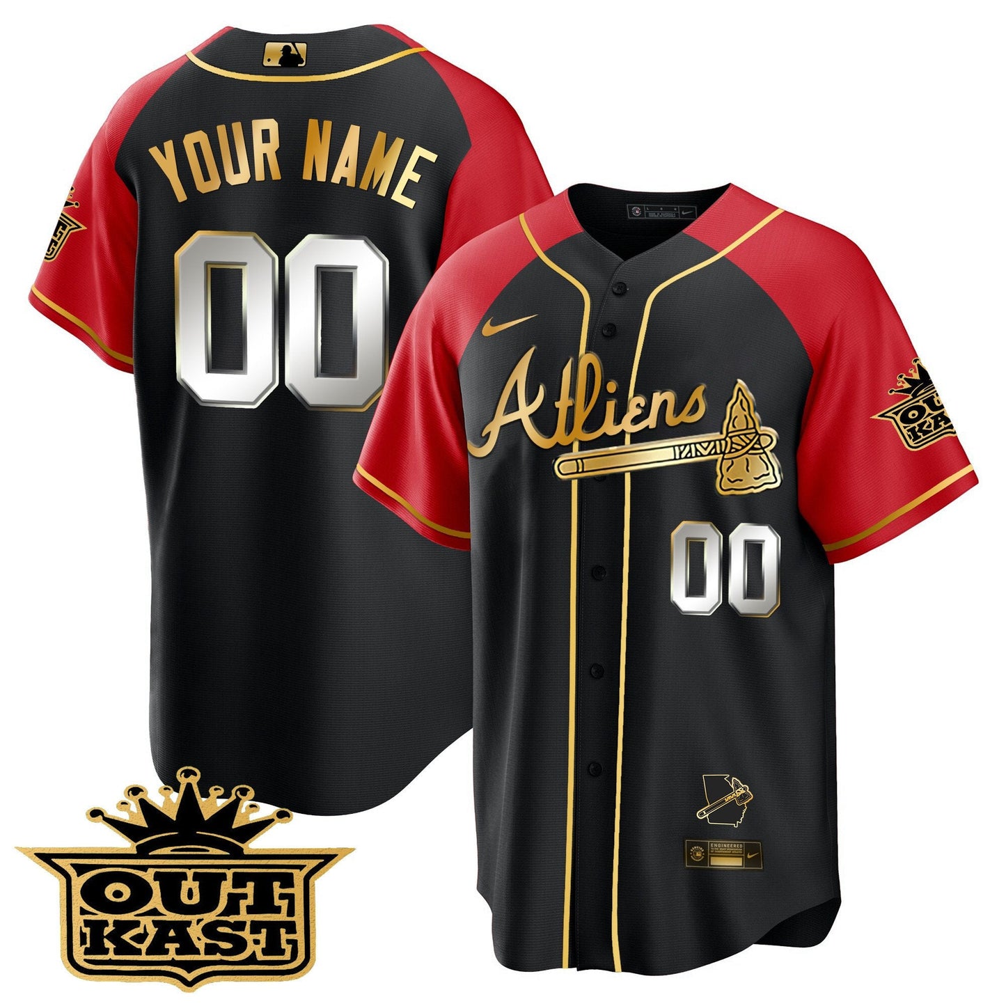 Atlanta Braves Atliens Gold Alternate Cool Base Custom Jersey - All Stitched