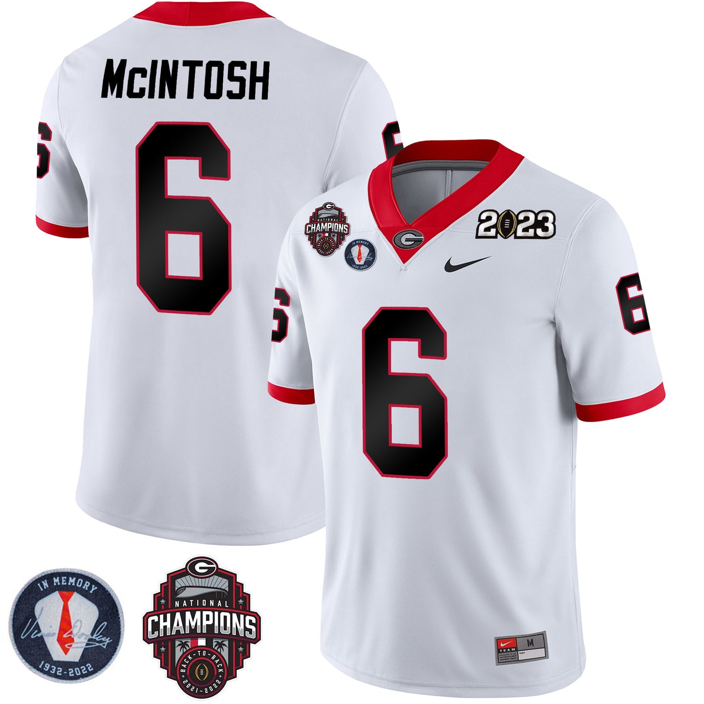Georgia Bulldogs 2023 Champions & Vince Dooley Patch Jersey - All Stitched
