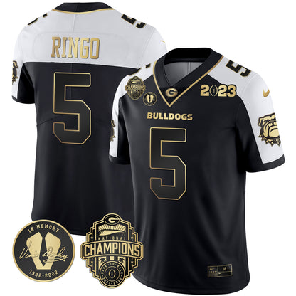 Georgia Bulldogs 2023 Champions & Vince Dooley Patch Jersey - All Stitched