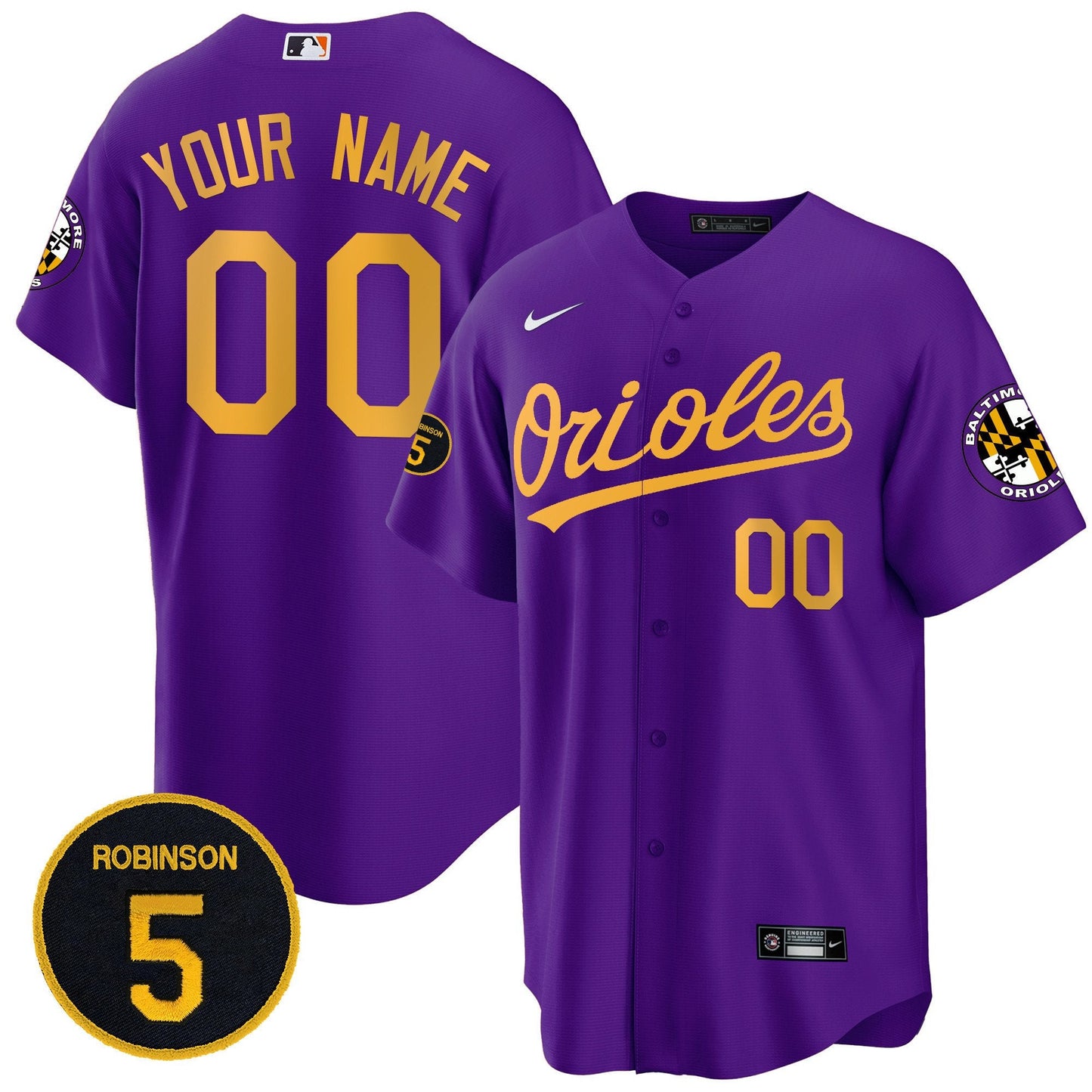 Baltimore Orioles Robinson Patch Cool Base Custom Jersey – All Stitched