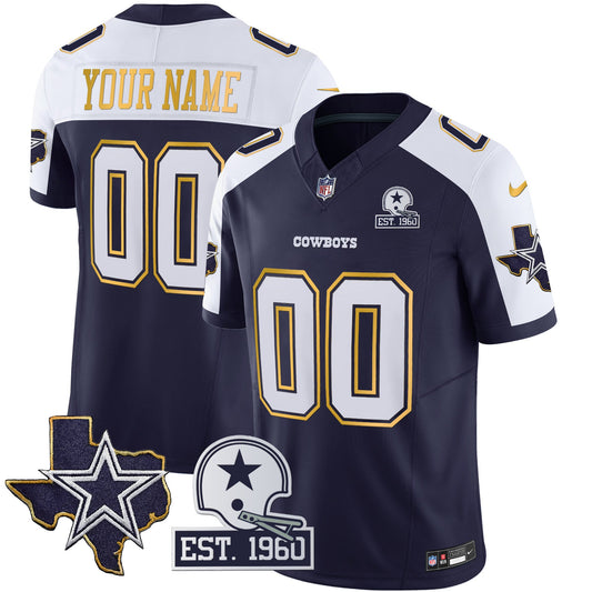 Cowboys Texas Patch Gold Trim Vapor Custom Jersey - All Stitched