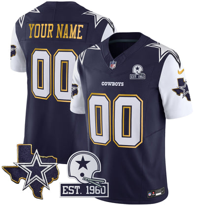 Cowboys Texas Patch Gold Trim Vapor Custom Jersey - All Stitched