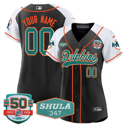 Dolphins 50th & Don Shula 347 Memorial Patch Baseball Custom Jersey - All Stitched