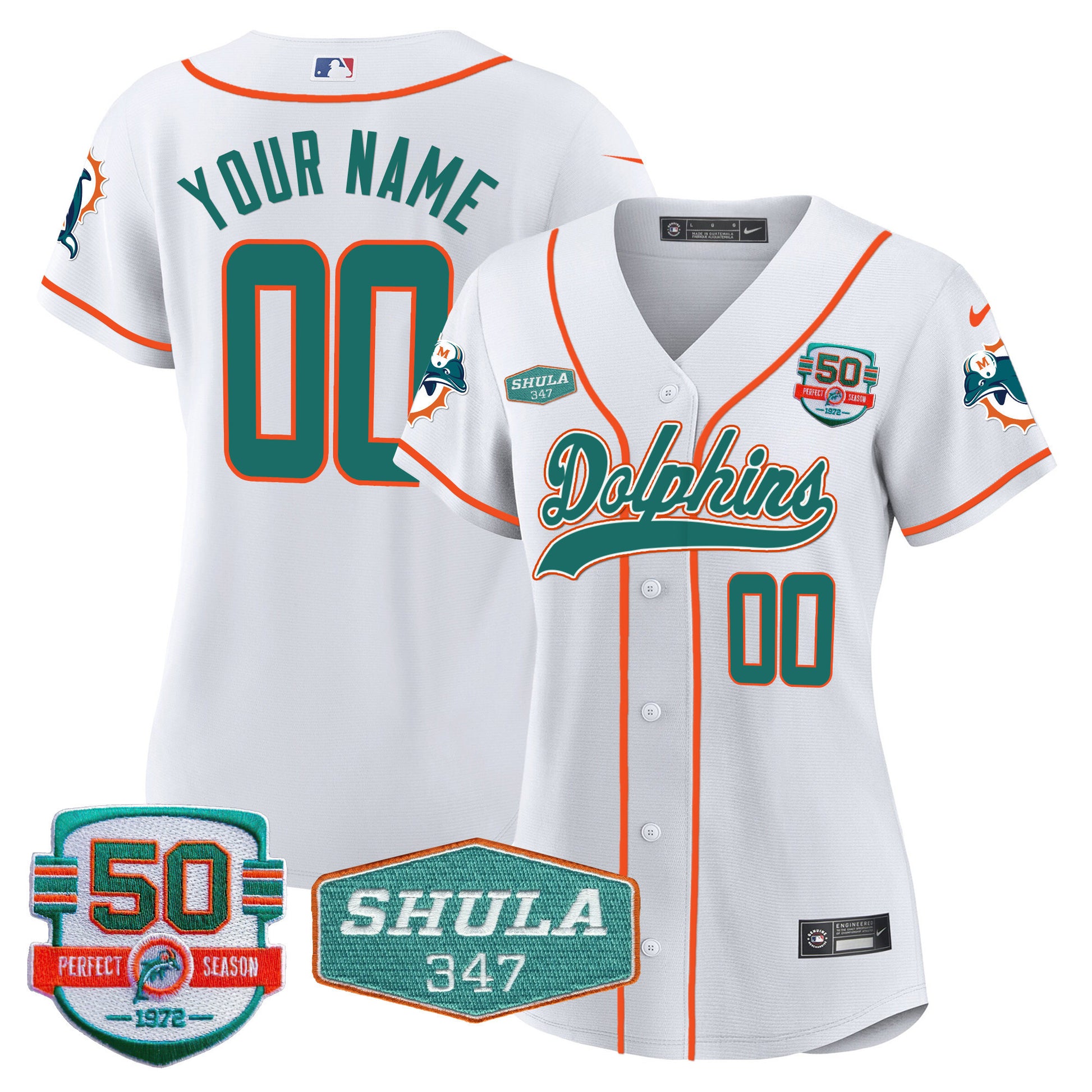 Dolphins 50th & Don Shula 347 Memorial Patch Baseball Custom Jersey - All Stitched