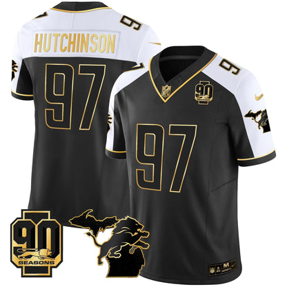 DET 90th Year & Michigan Patch Gold Vapor Jersey - All Stitched