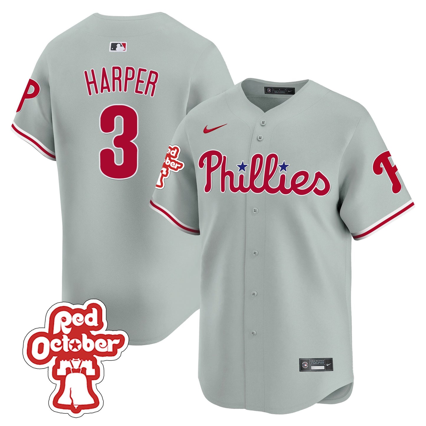 Phillies Red Octorber Patch Vapor Premier Limited Jersey - All Stitched