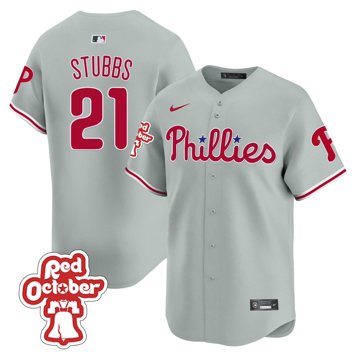 Phillies Red Octorber Patch Vapor Premier Limited Jersey - All Stitched