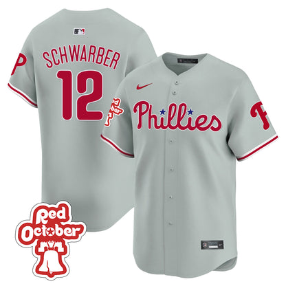 Phillies Red Octorber Patch Vapor Premier Limited Jersey - All Stitched