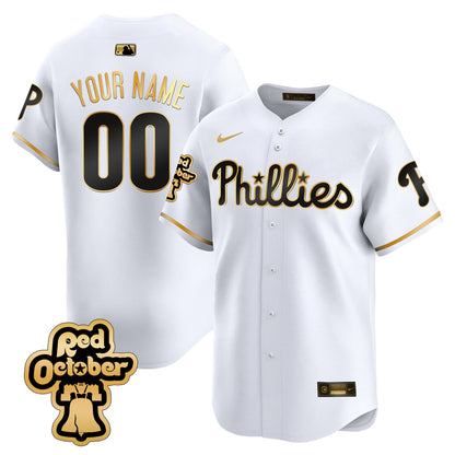 Phillies Red Octorber Patch Vapor Premier Limited Custom Jersey - All Stitched