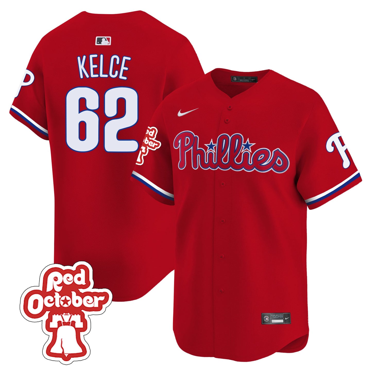 Phillies Red Octorber Patch Vapor Premier Limited Jersey - All Stitched