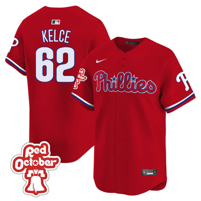 Phillies Red Octorber Patch Vapor Premier Limited Jersey - All Stitched