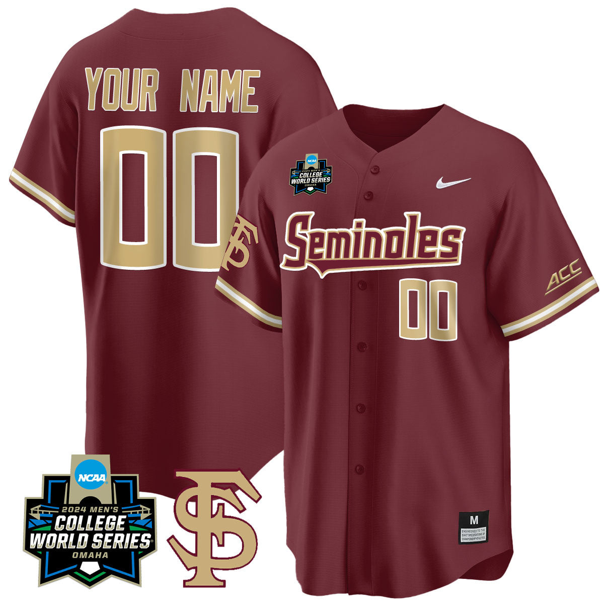 Custom FSU 2024 College World Series Vapor Limited Jersey V1 - All Stitched