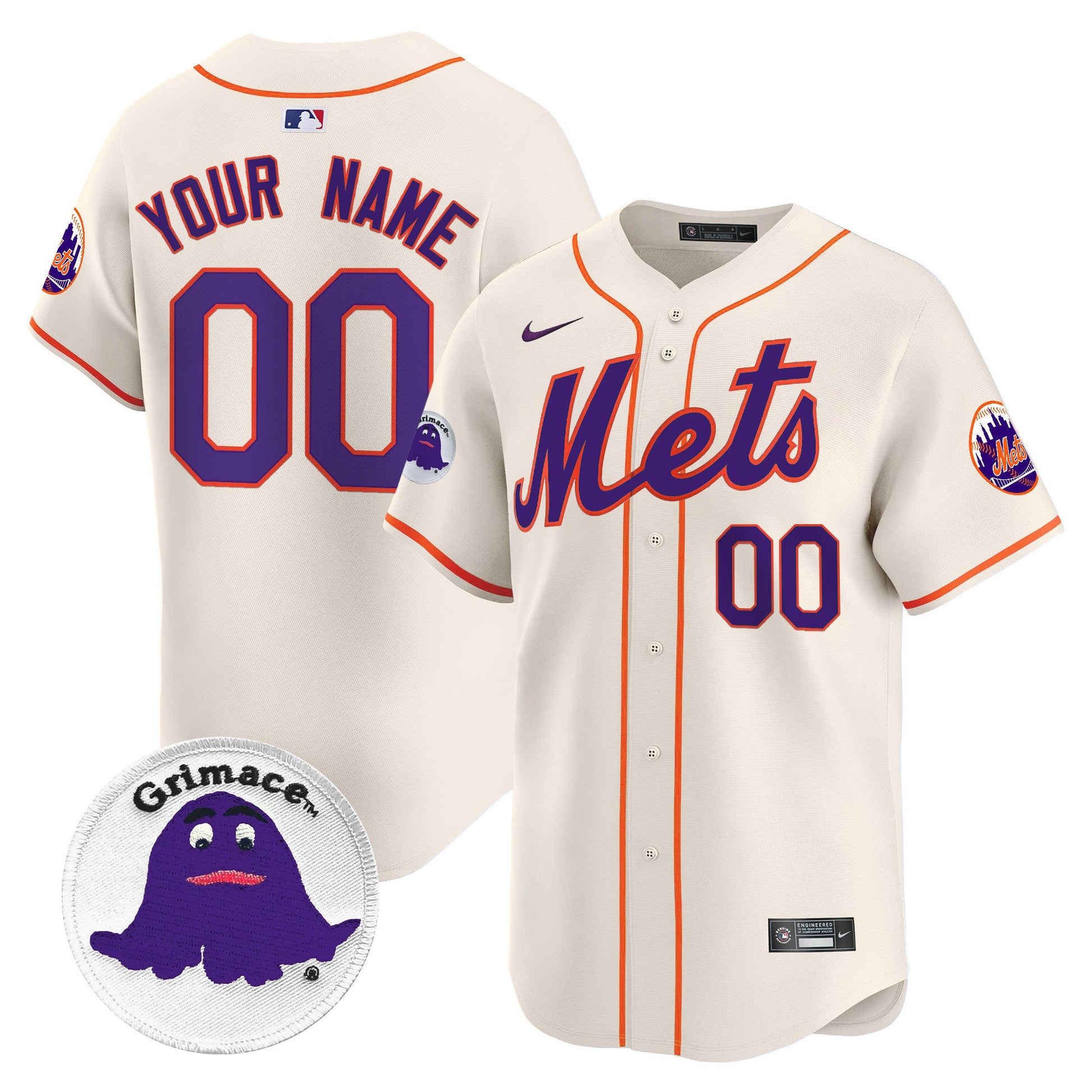 Mets Grimace Vapor Premier Limited Custom Jersey - All Stitched
