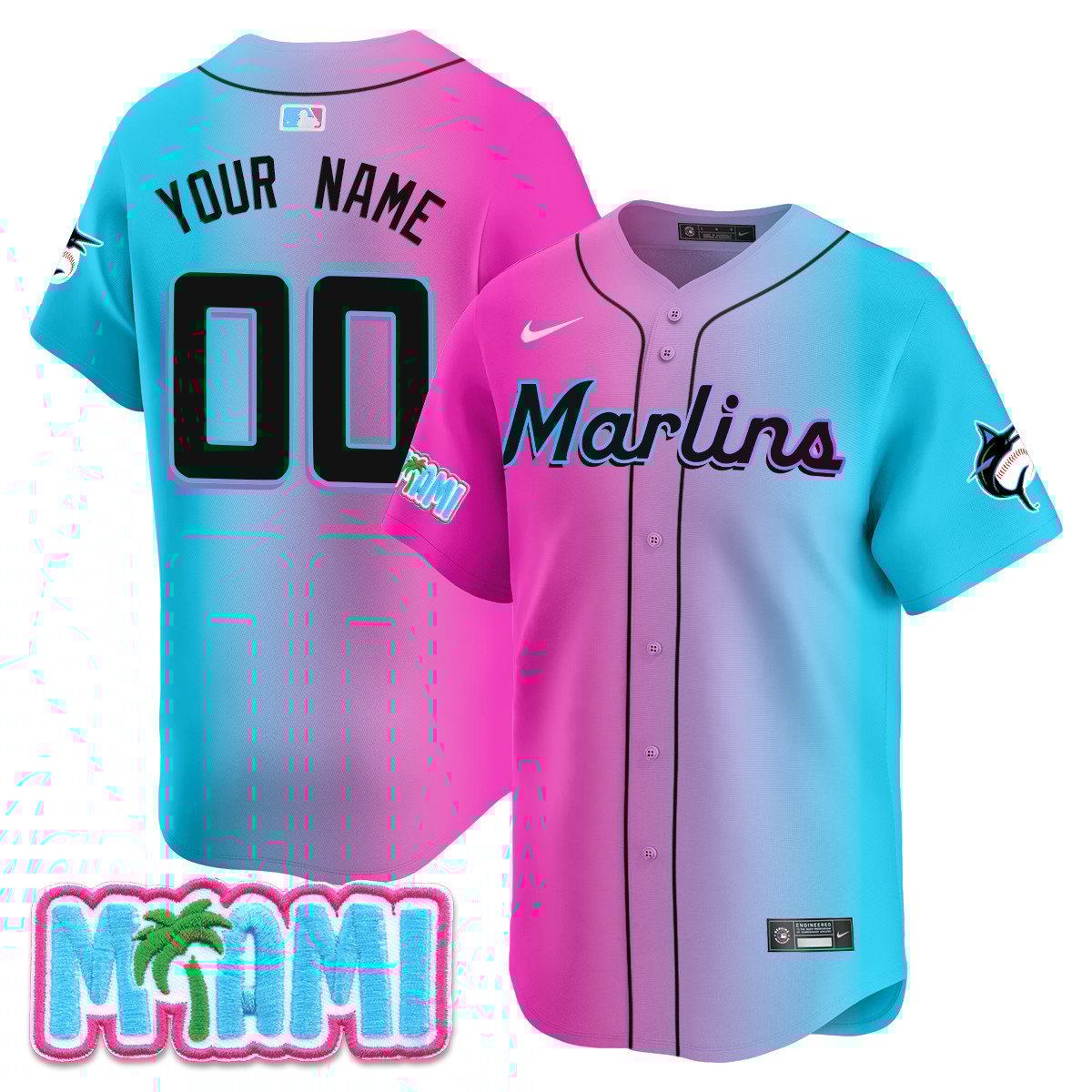 Custom Miami Marlins Vice City Jersey - All Stitched