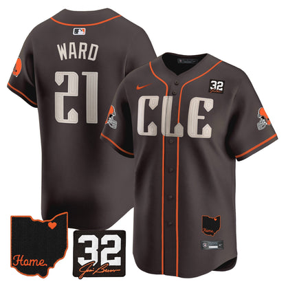 Men's Browns #32 Jim Brown Memorial & Home Patch Vapor Premier Limited Jersey - All Stitched