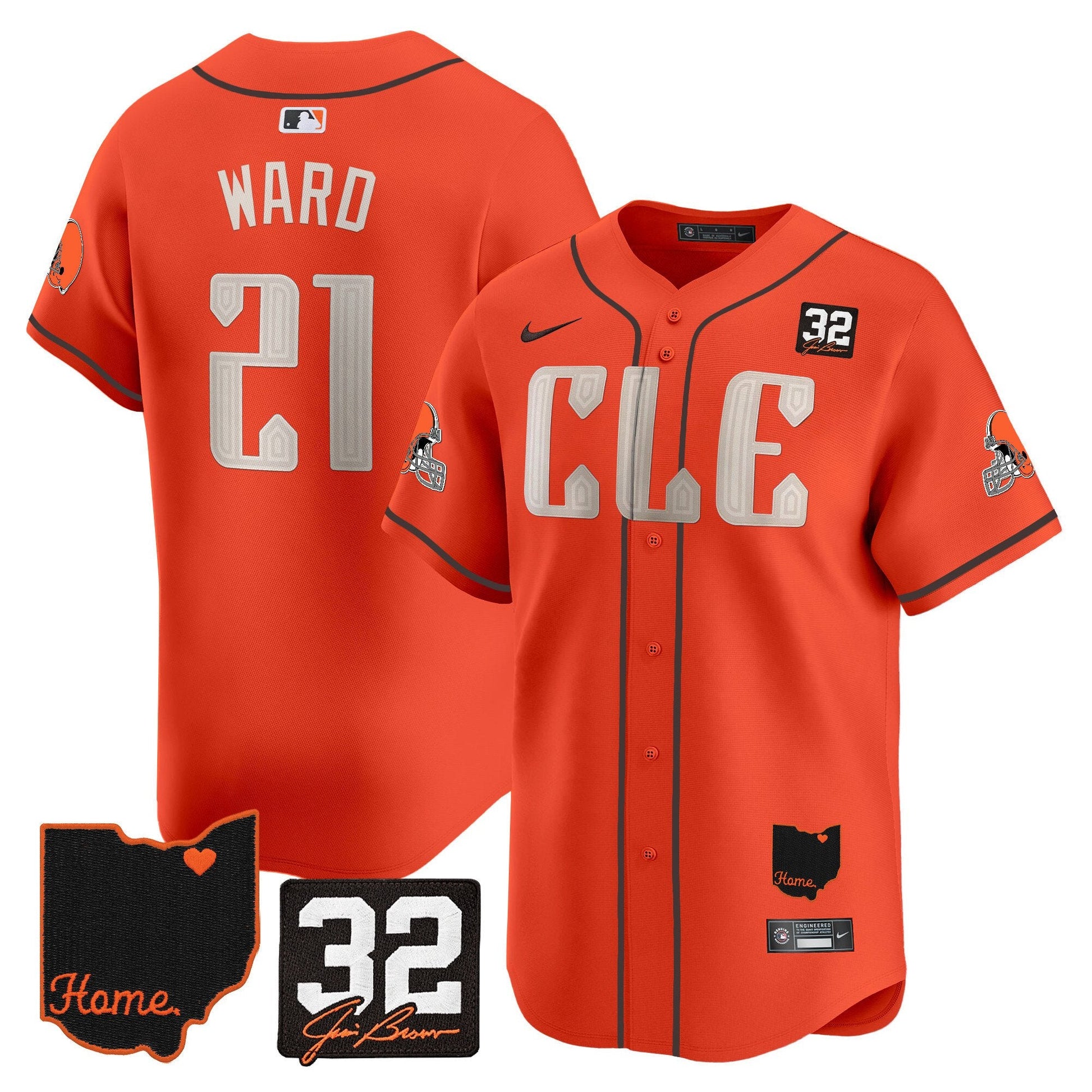 Men's Browns #32 Jim Brown Memorial & Home Patch Vapor Premier Limited Jersey - All Stitched