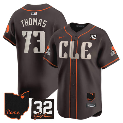 Men's Browns #32 Jim Brown Memorial & Home Patch Vapor Premier Limited Jersey - All Stitched