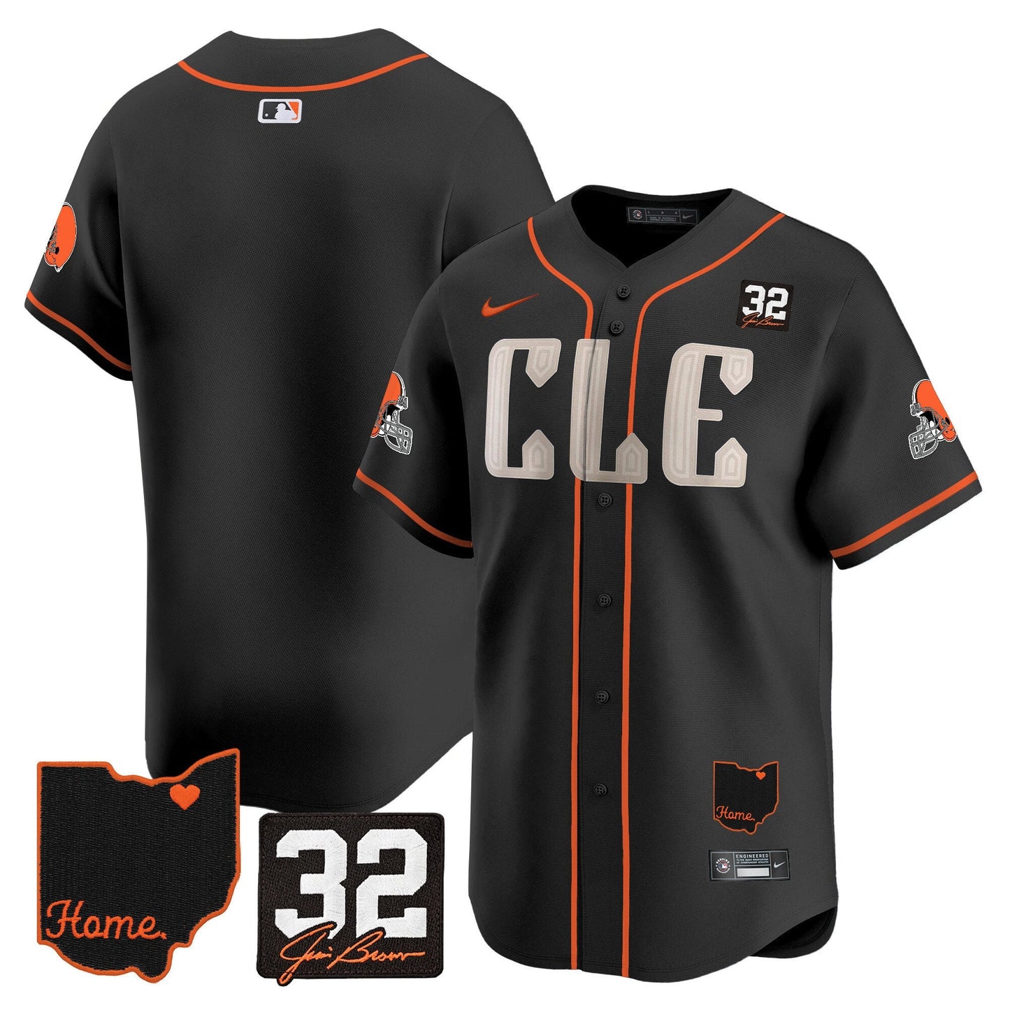 Men's Browns #32 Jim Brown Memorial & Home Patch Vapor Premier Limited Jersey - All Stitched