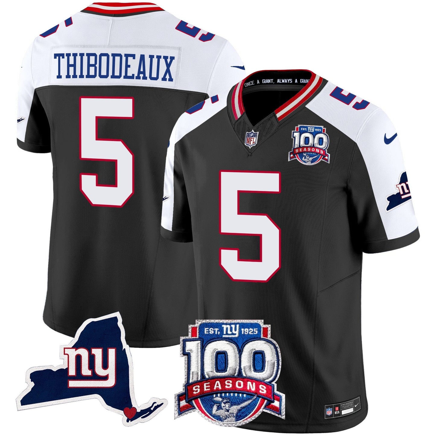 New York Giants 100th Season & State Patch Vapor Limited Jersey - All Stitched