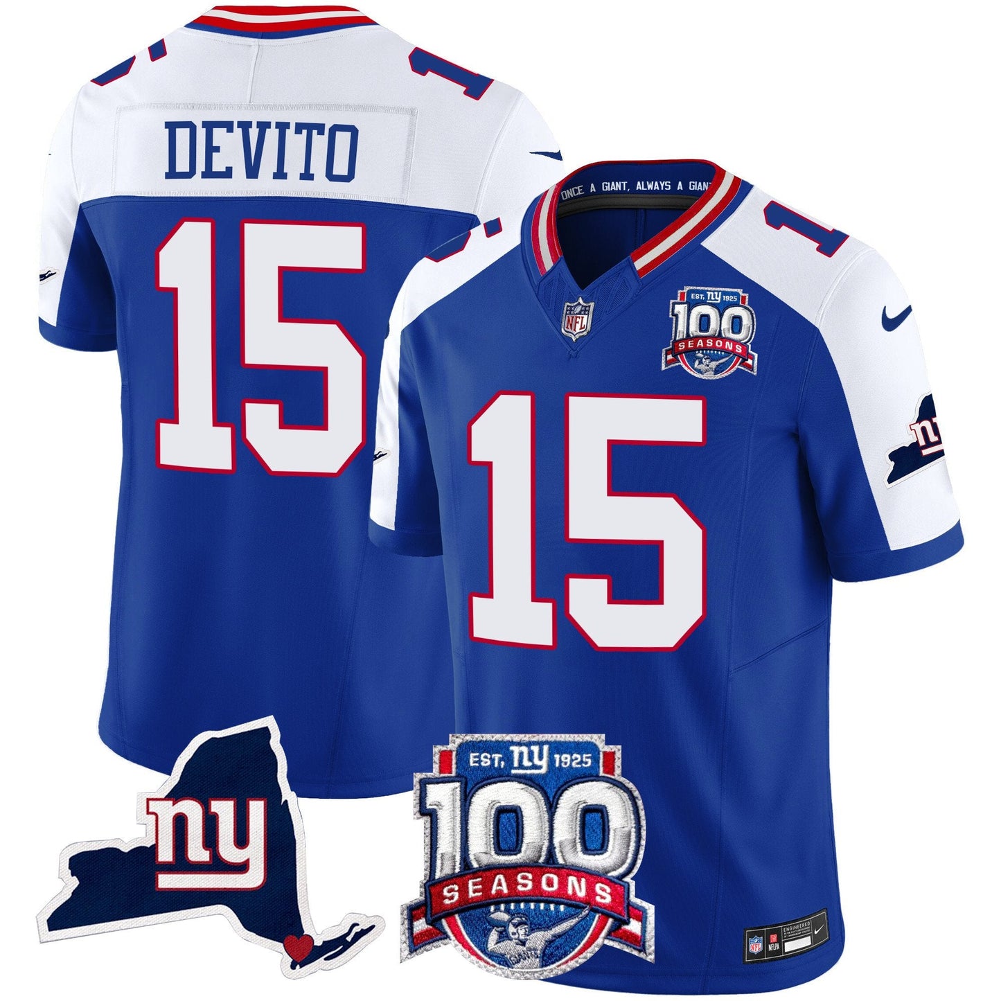 New York Giants 100th Season & State Patch Vapor Limited Jersey - All Stitched