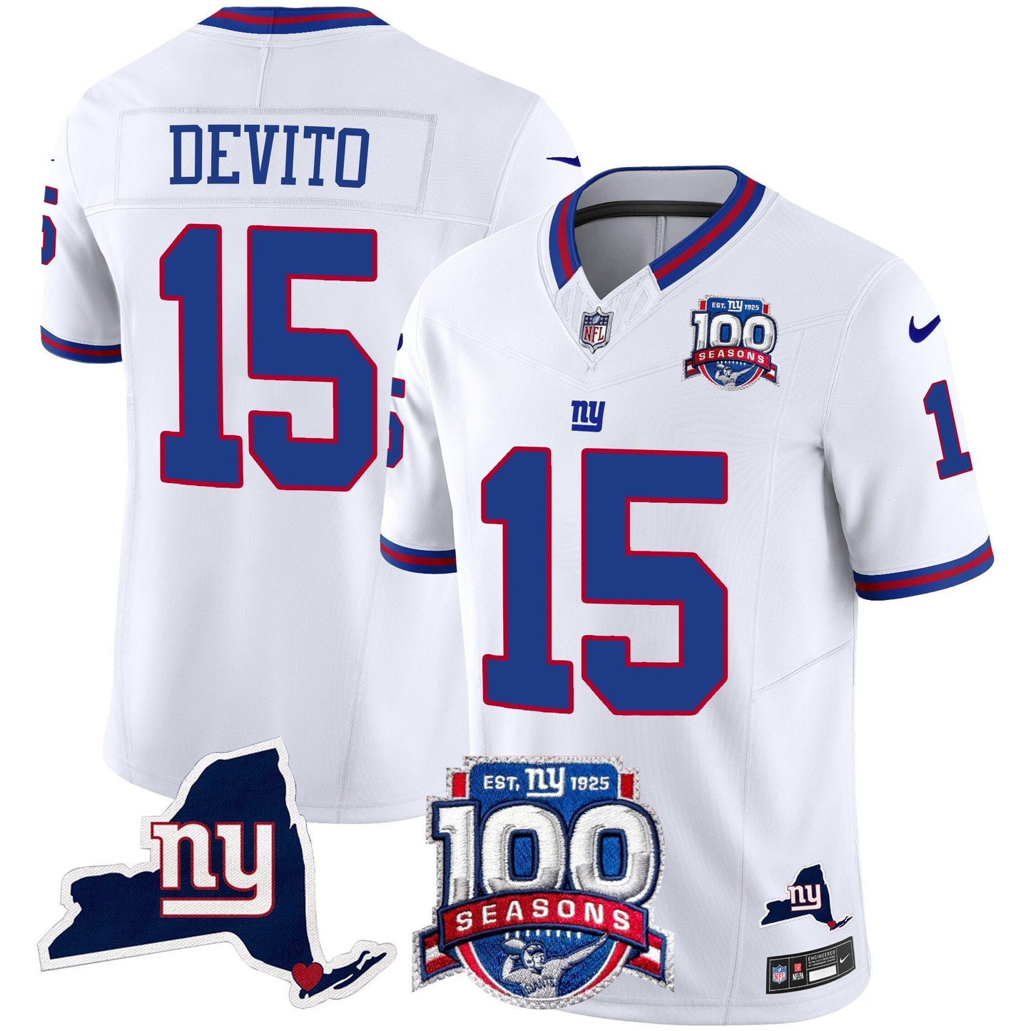 New York Giants 100th Season & State Patch Vapor Limited Jersey - All Stitched
