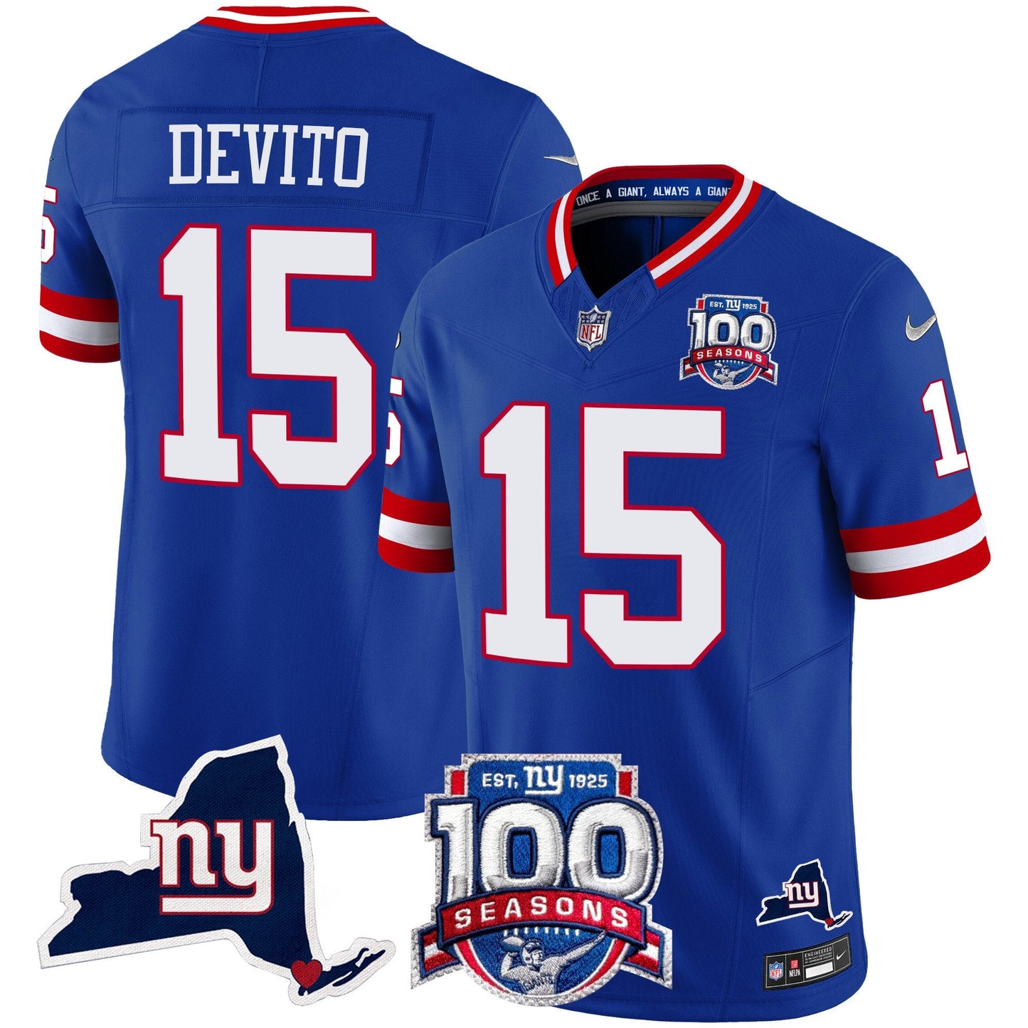 New York Giants 100th Season & State Patch Vapor Limited Jersey - All Stitched
