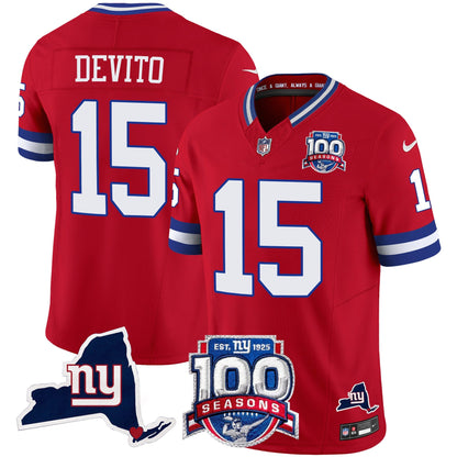 New York Giants 100th Season & State Patch Vapor Limited Jersey - All Stitched