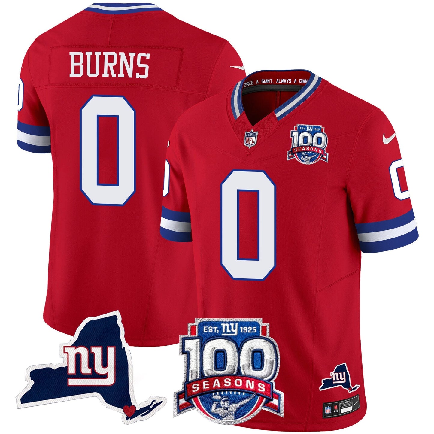 New York Giants 100th Season & State Patch Vapor Limited Jersey - All Stitched