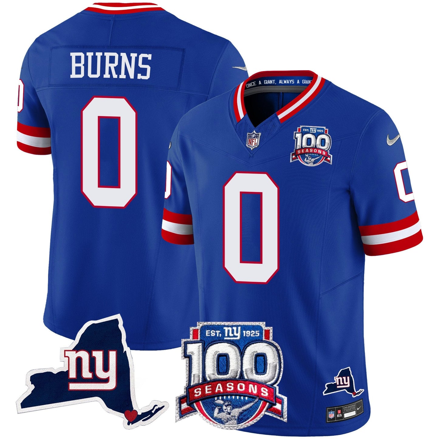 New York Giants 100th Season & State Patch Vapor Limited Jersey - All Stitched