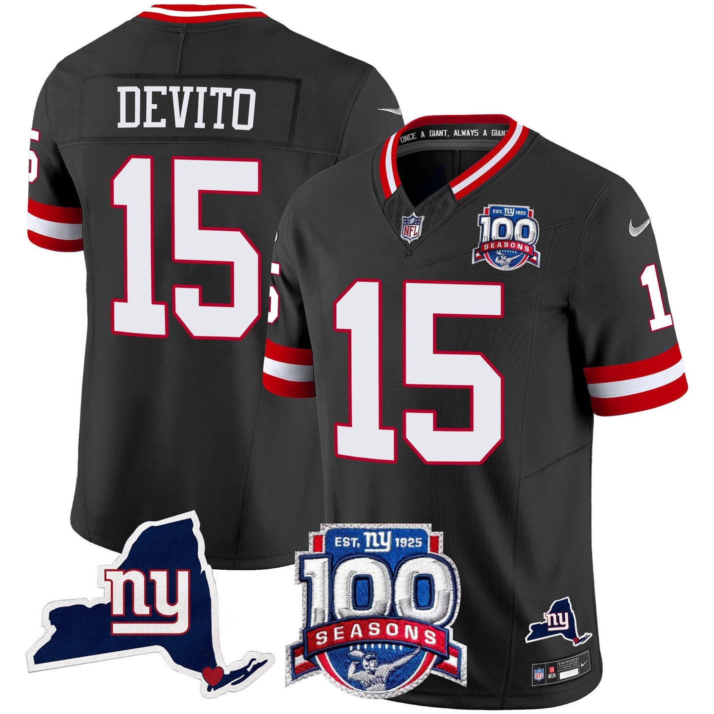 New York Giants 100th Season & State Patch Vapor Limited Jersey - All Stitched