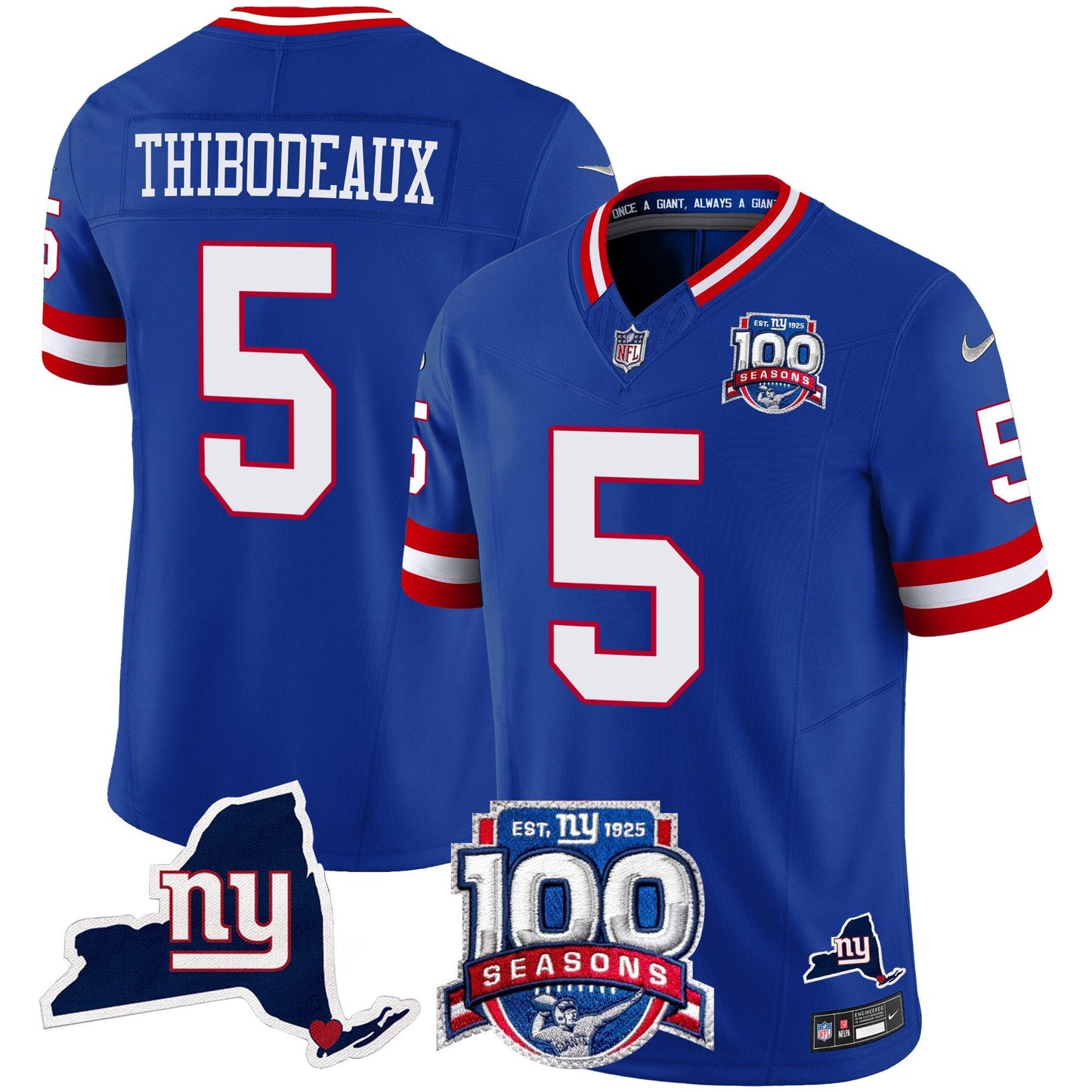 New York Giants 100th Season & State Patch Vapor Limited Jersey - All Stitched