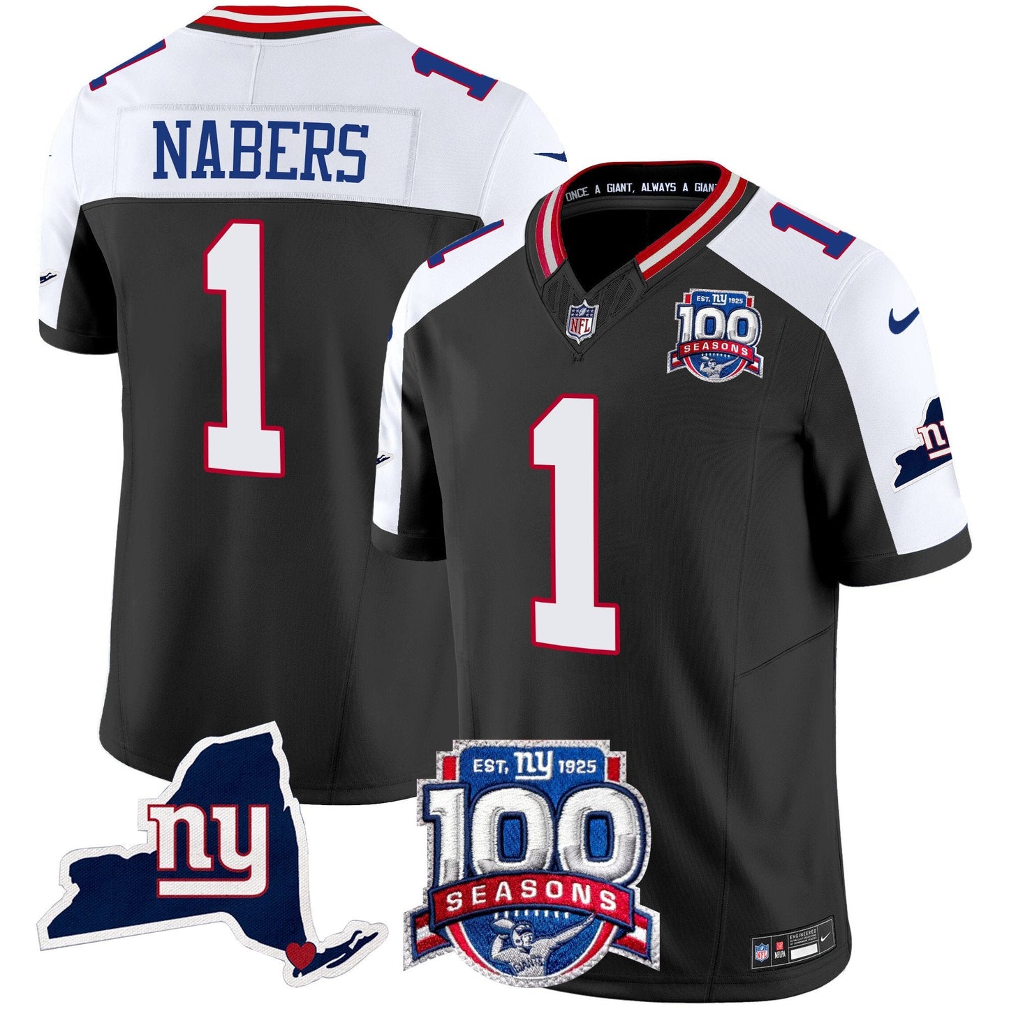 New York Giants 100th Season & State Patch Vapor Limited Jersey - All Stitched