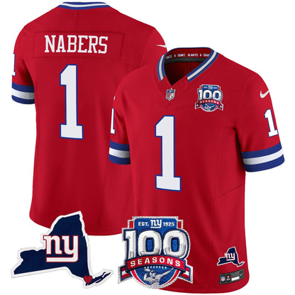 New York Giants 100th Season & State Patch Vapor Limited Jersey - All Stitched
