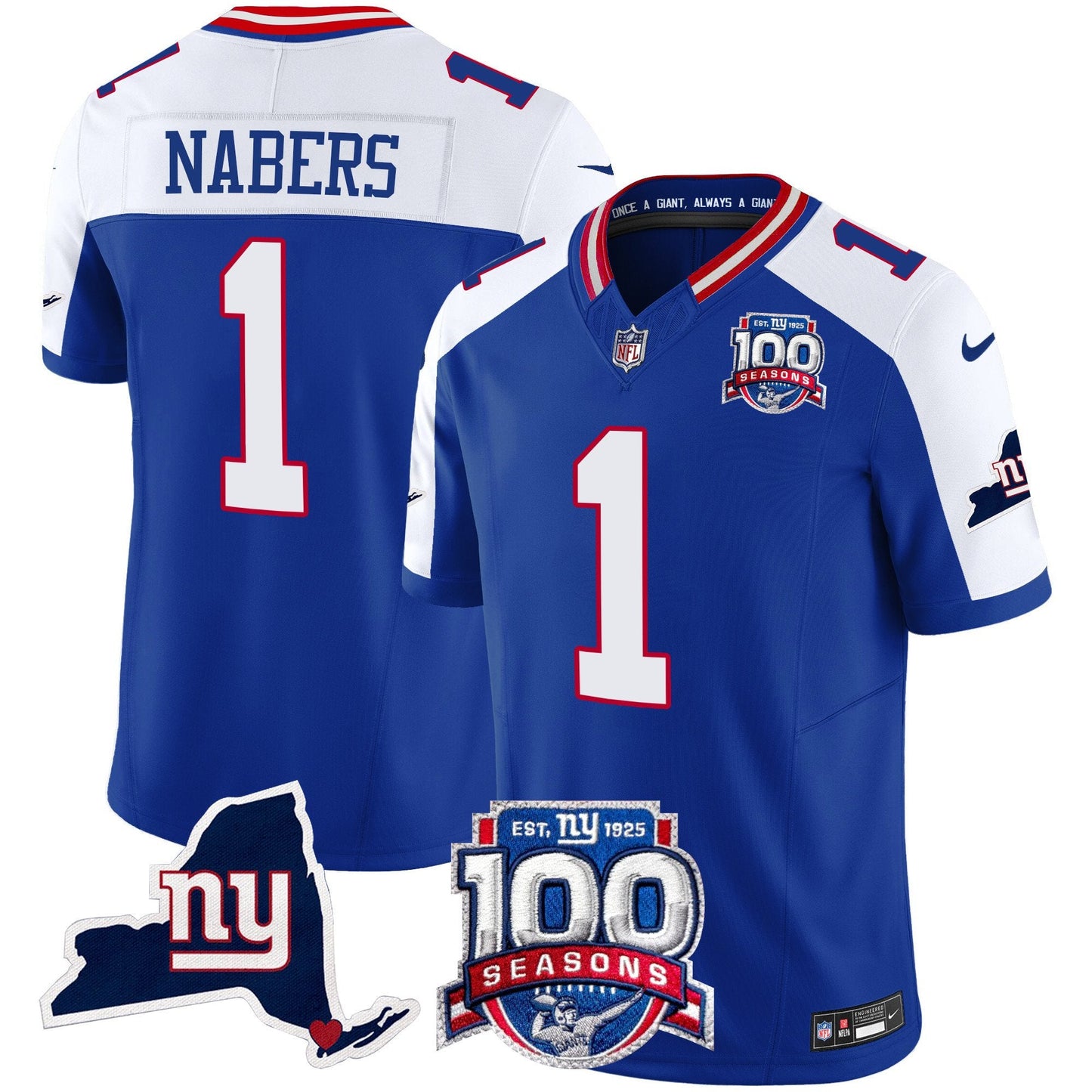 New York Giants 100th Season & State Patch Vapor Limited Jersey - All Stitched